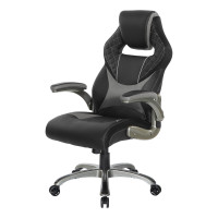 OSP Home Furnishings OVR25-GRY Oversite Gaming Chair in Faux Leather with Grey Accents